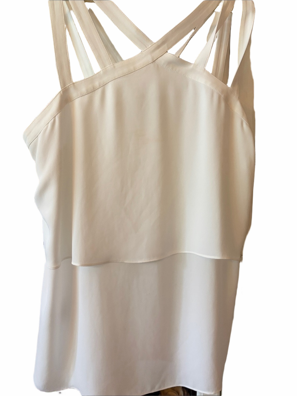 BCBGMaxazaria Juliya women’s white layered multi strap cage neck dress top. M - Picture 3 of 5